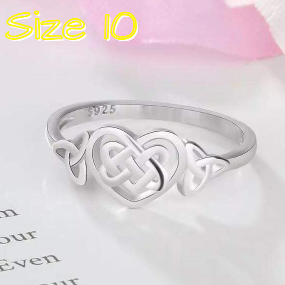 Size 10 Silver Plated Celtic Heart Knot - Picture 1 of 8